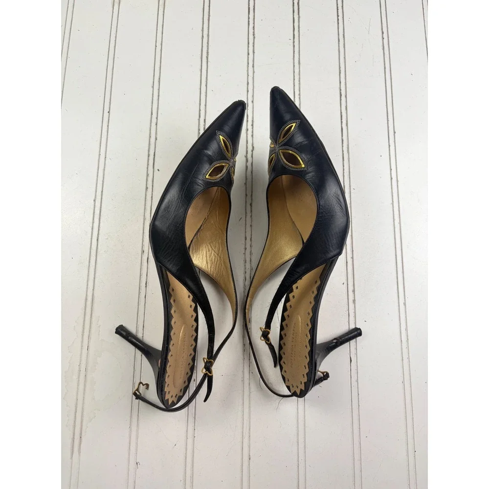 Bottega Veneta Black Leather Pointed Toe Slingback Heels Women's Size 39 US 9